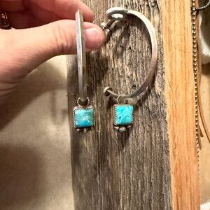 Turquoise Square Drop Earrings in Silver